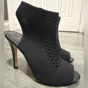 Leith Black Knit Peep Toe Booties Sock Heels Stiletto Size 8.5M